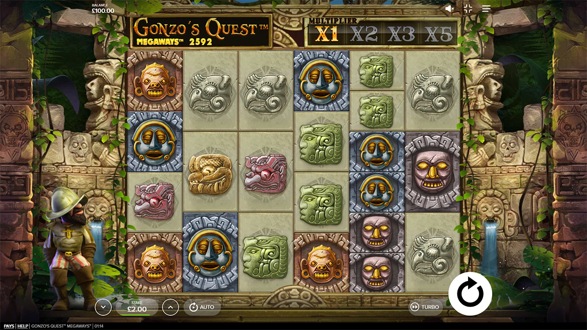 Gonzos Quest Megaways slot game by Red Tiger gaming, game play